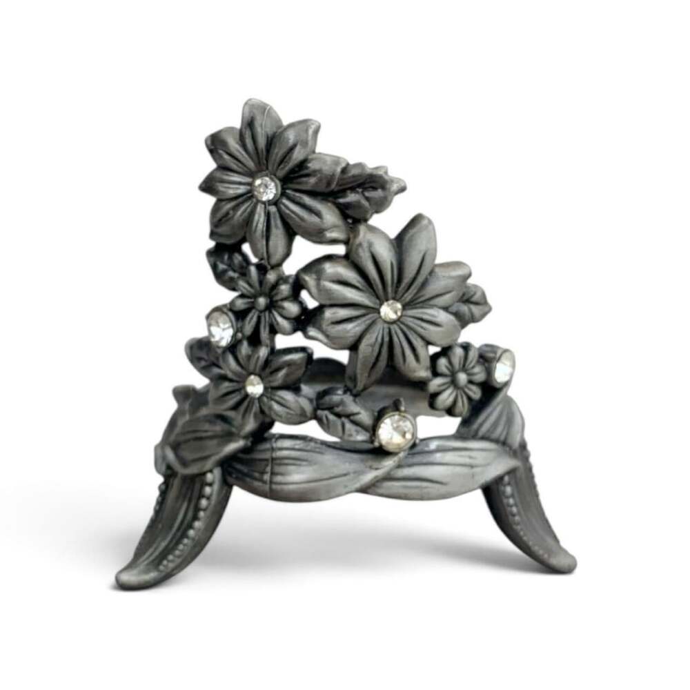 Pewter Floral Candle Holder with Rhinestones